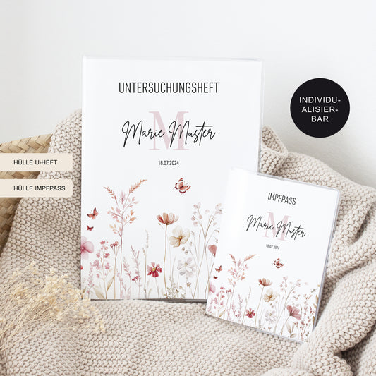 U-Heft Hülle mit Impfpass "Flower II" personalisiert – Geschenk Geburt Baby Neugeborenes