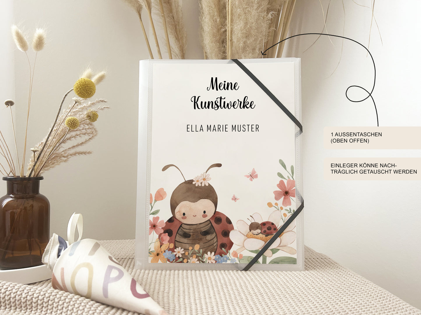 Personalisierte Kunstmappe | Marienkäfer | Sammelmappe für Kita & Schule