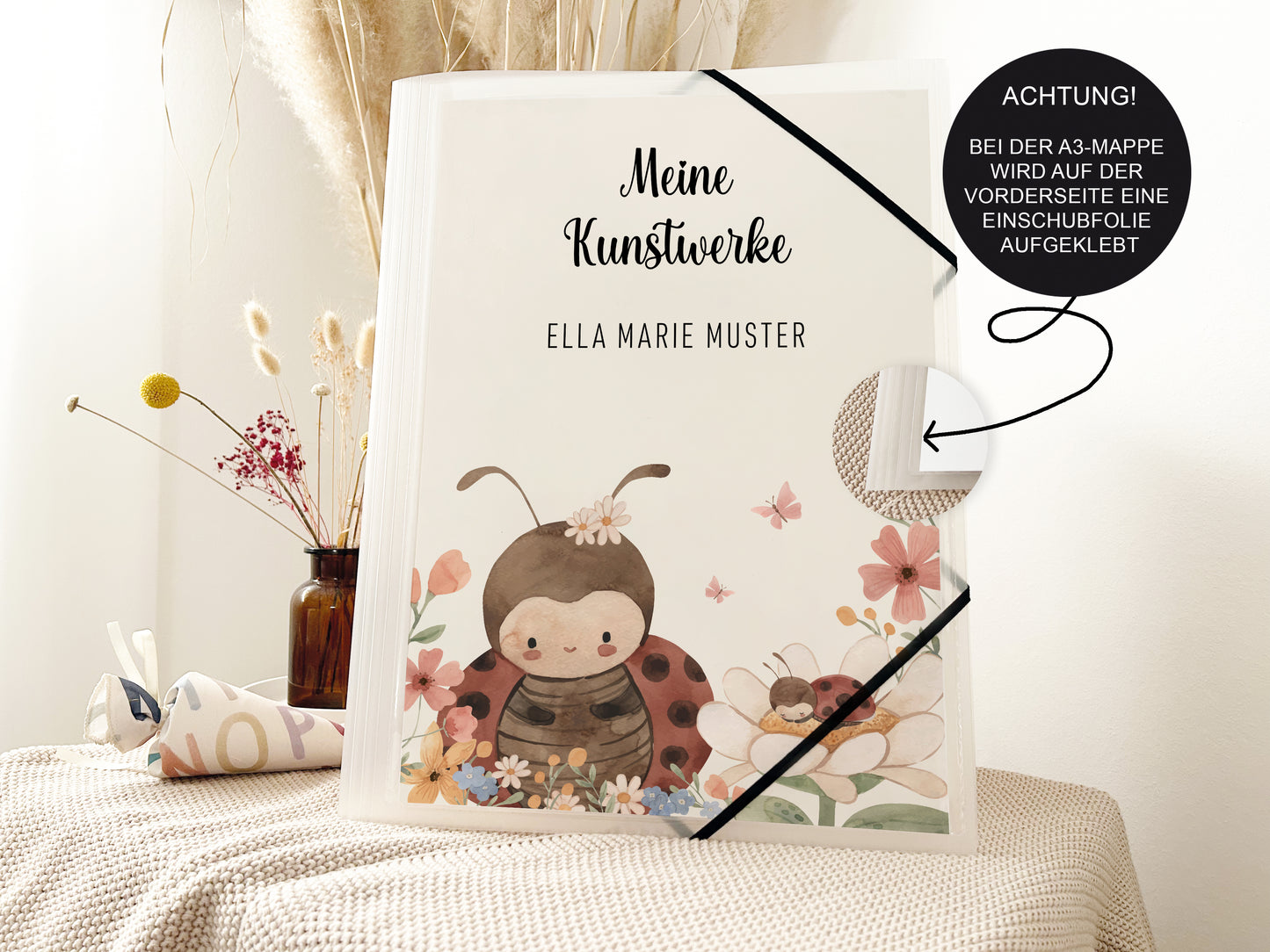 Personalisierte Kunstmappe | Marienkäfer | Sammelmappe für Kita & Schule
