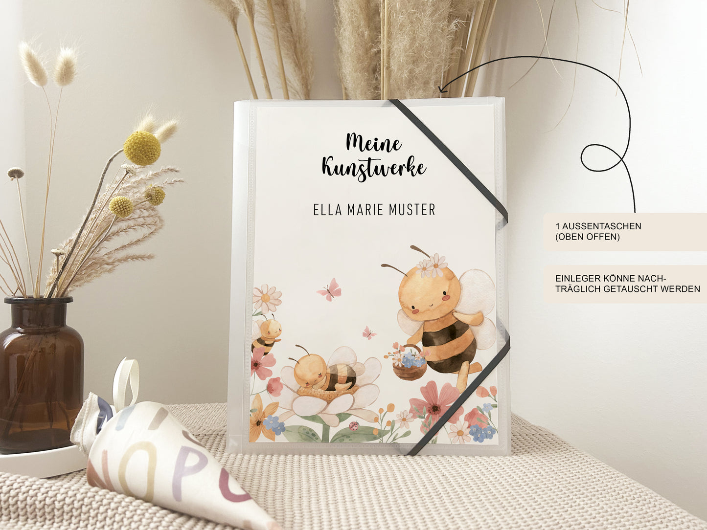 Personalisierte Sammelmappe | Kleine Biene | Kunstmappe für Kita & Schule