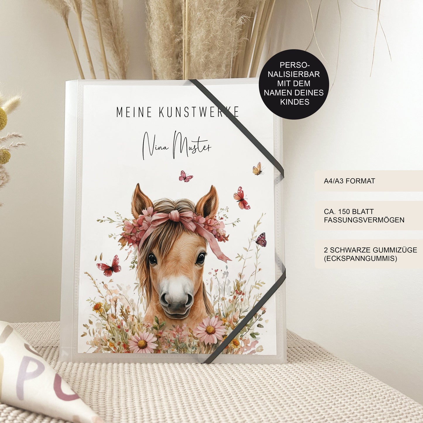 Kunstmappe Pferd personalisiert | Zeichenmappe Mädchen