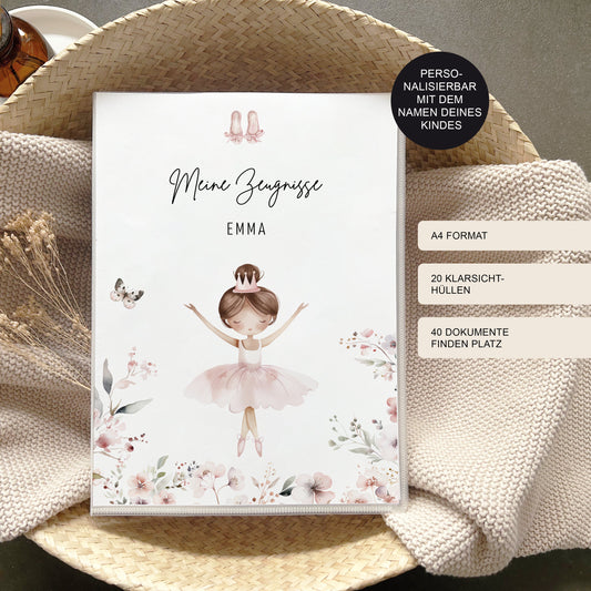 Geschenk zur Einschulung personalisiert | Zeugnismappe Ballerina