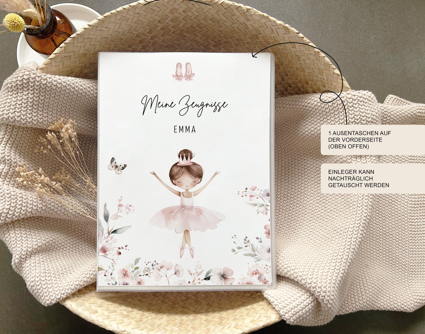 Geschenk zur Einschulung personalisiert | Zeugnismappe Ballerina