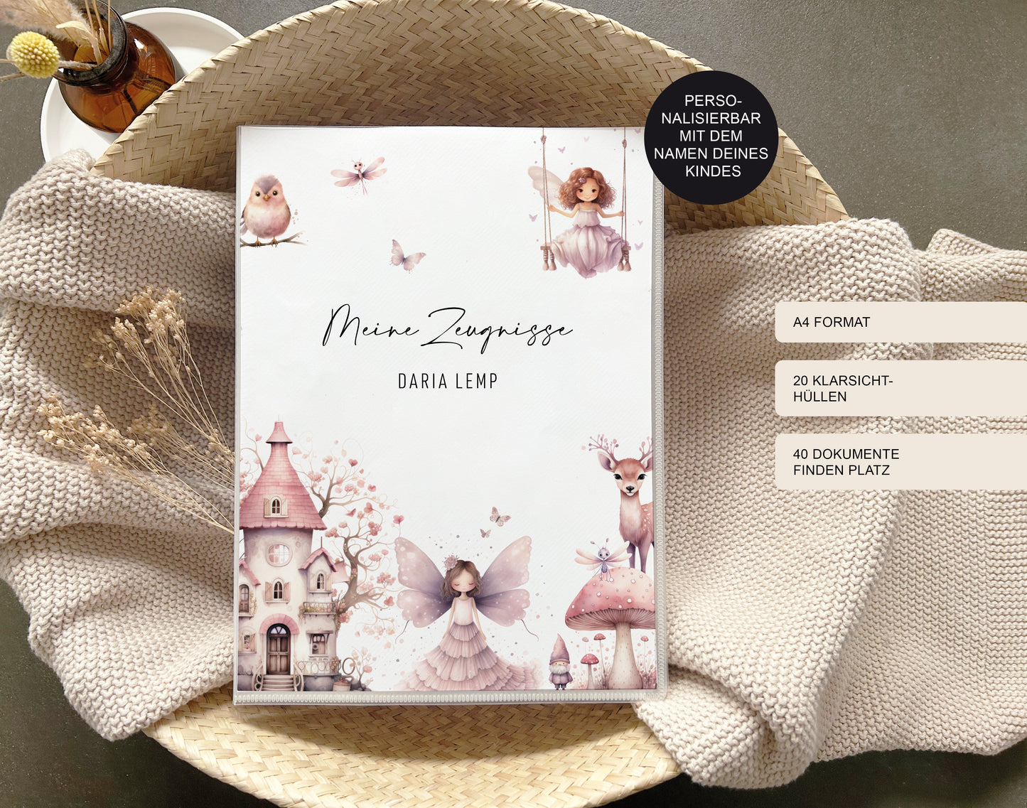 Zeugnismappe"Fairy" personalisiert / Sammelmappe Schule / Geschenk Einschulung