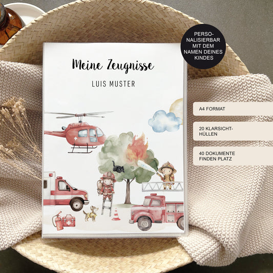 Zeugnismappe Feuerwehr personalisiert mit Namen | Sammelmappe A4 Einschulung