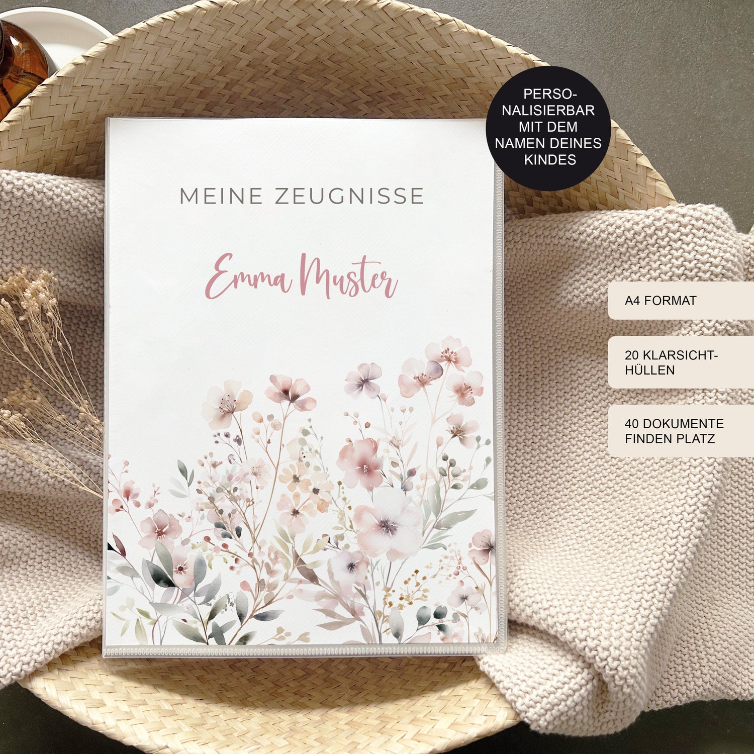 Zeugnismappe"Flowers" personalisiert / Geschenk Einschulung Mädchen