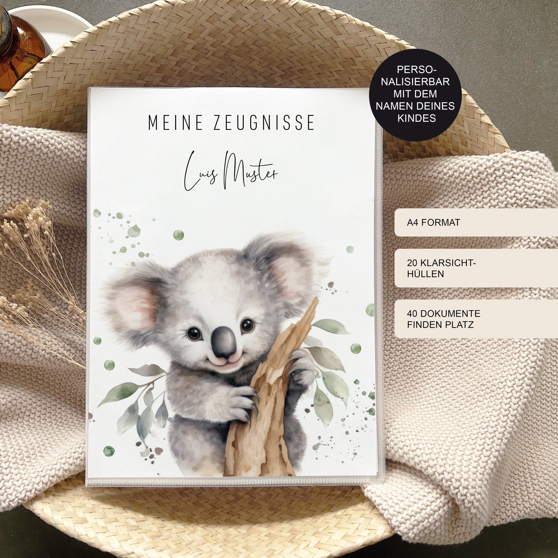 Zeugnismappe Koala personalisiert | Einschulungsgeschenk Grundschule