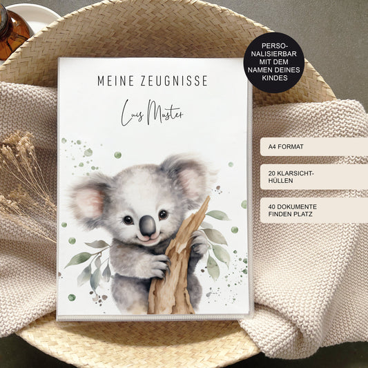 Zeugnismappe Koala personalisiert | Einschulungsgeschenk Grundschule