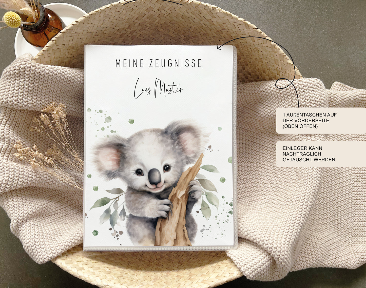 Zeugnismappe Koala personalisiert | Einschulungsgeschenk Grundschule