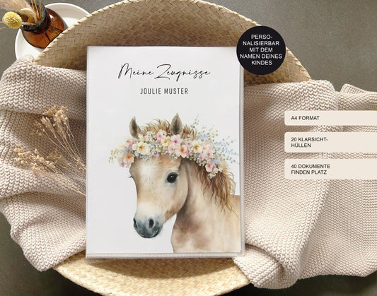 Zeugnismappe "Pferd" personalisiert / Geschenk Schule Einschulung