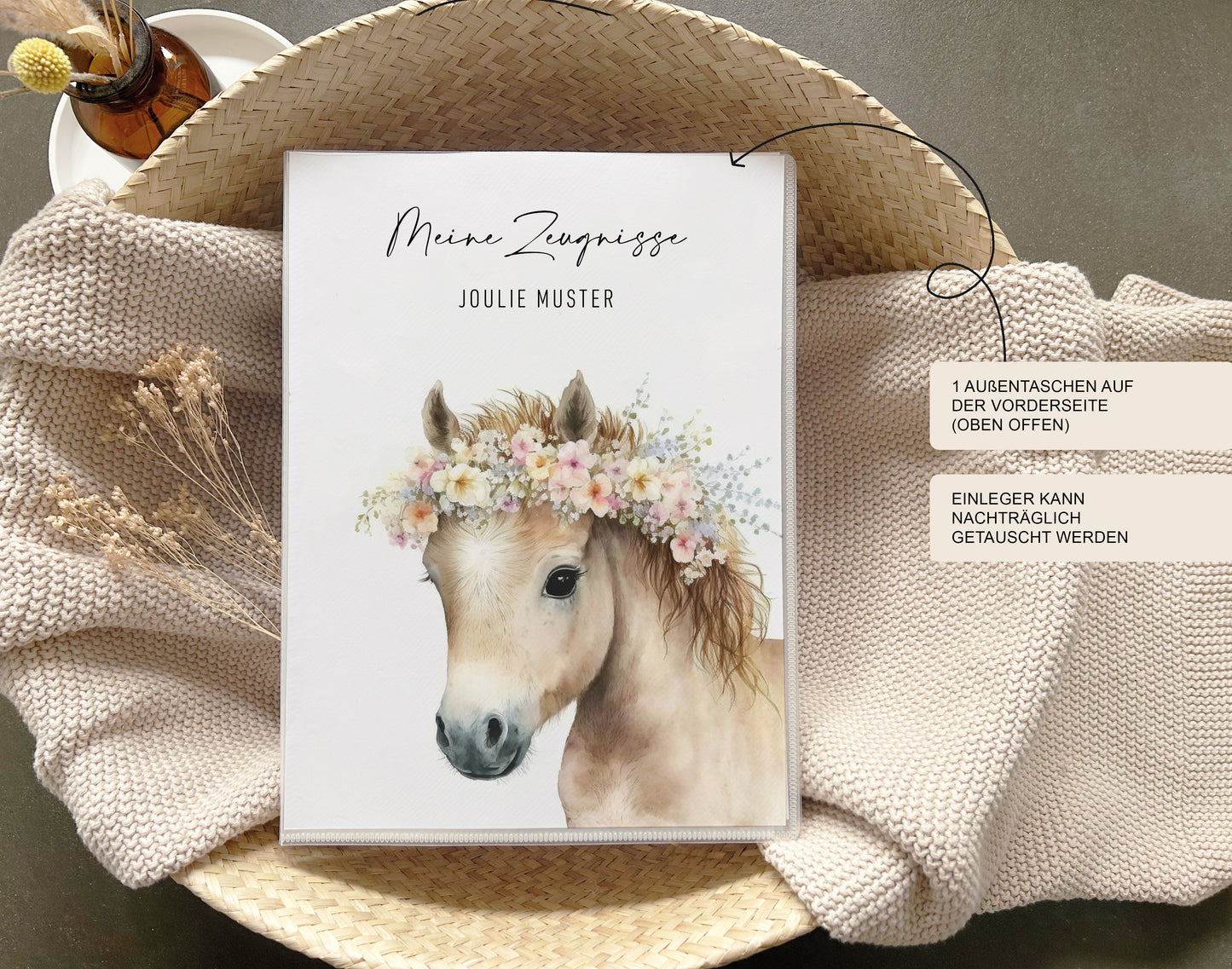 Zeugnismappe "Pferd" personalisiert / Geschenk Schule Einschulung