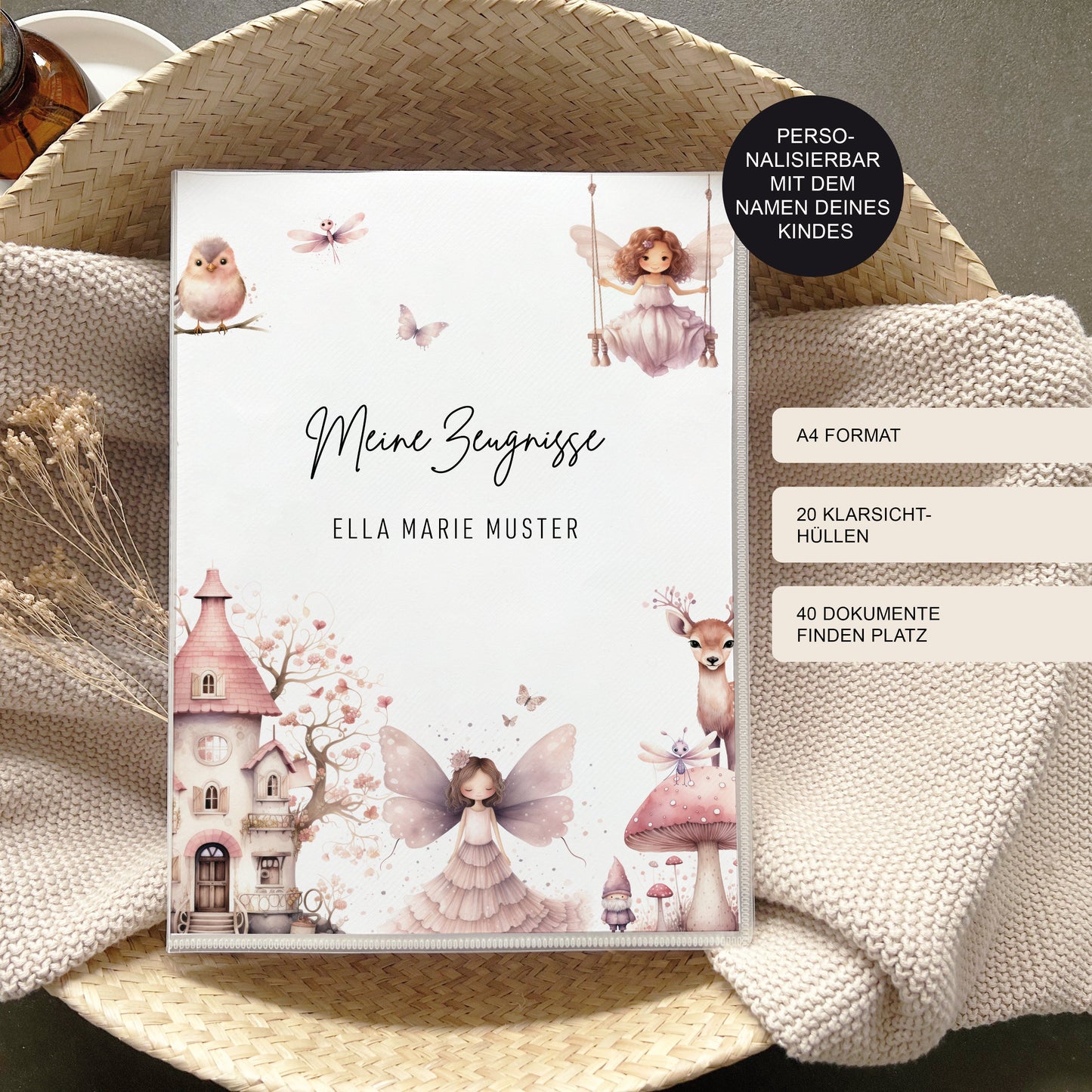 Personalisiertes Geschenk zur Einschulung | Zeugnismappe Fee mit Namen