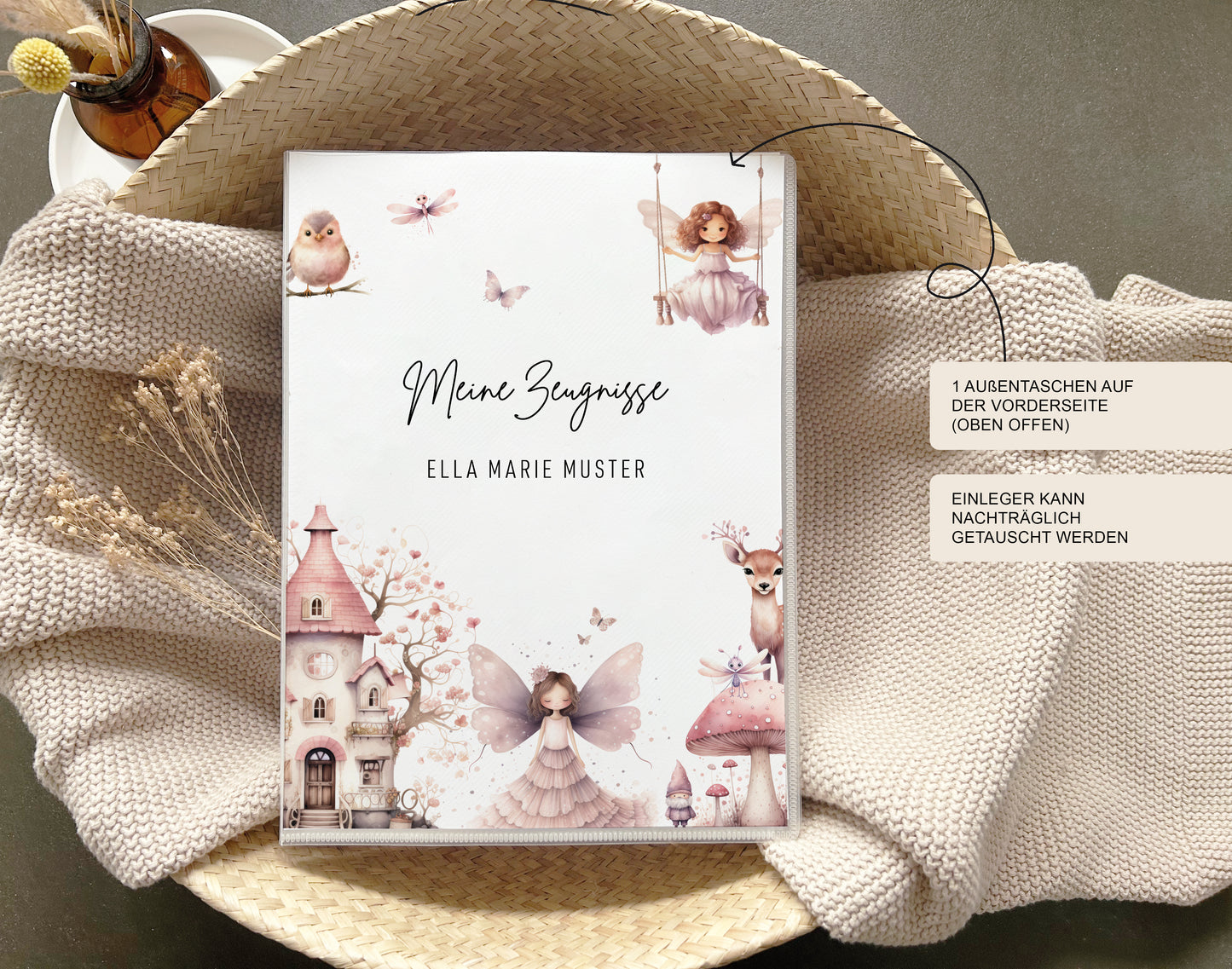 Personalisiertes Geschenk zur Einschulung | Zeugnismappe Fee mit Namen