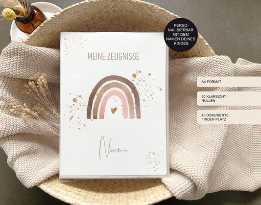 Zeugnismappe "Regenbogen" personalisiert / Geschenk Schule Einschulung