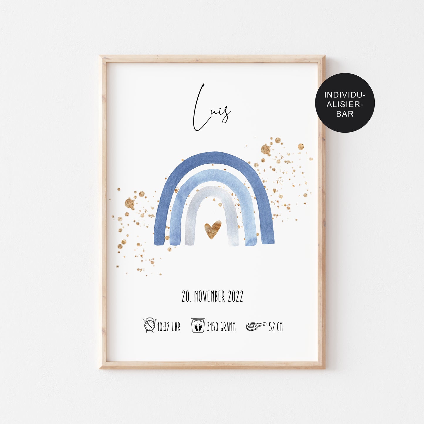 Geburtstafel Poster "Regenbogen" personalisiert – Babygeschenk Geburt