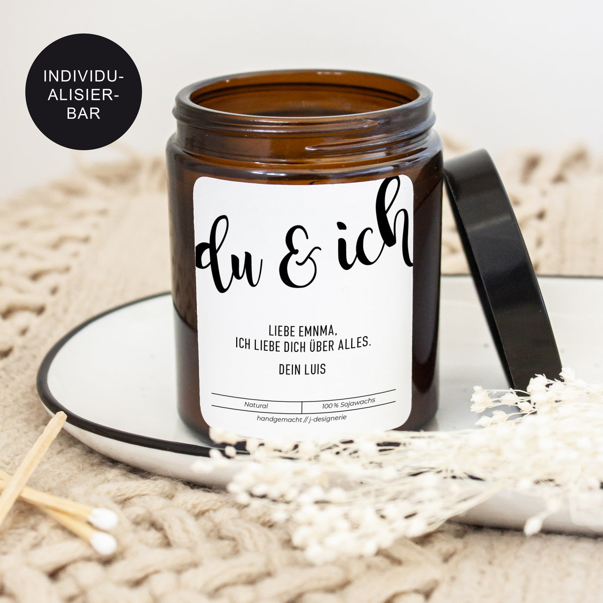 Valentinstag Kerze Geschenk personalisiert – Duftkerze mit Spruch – JDesignerie