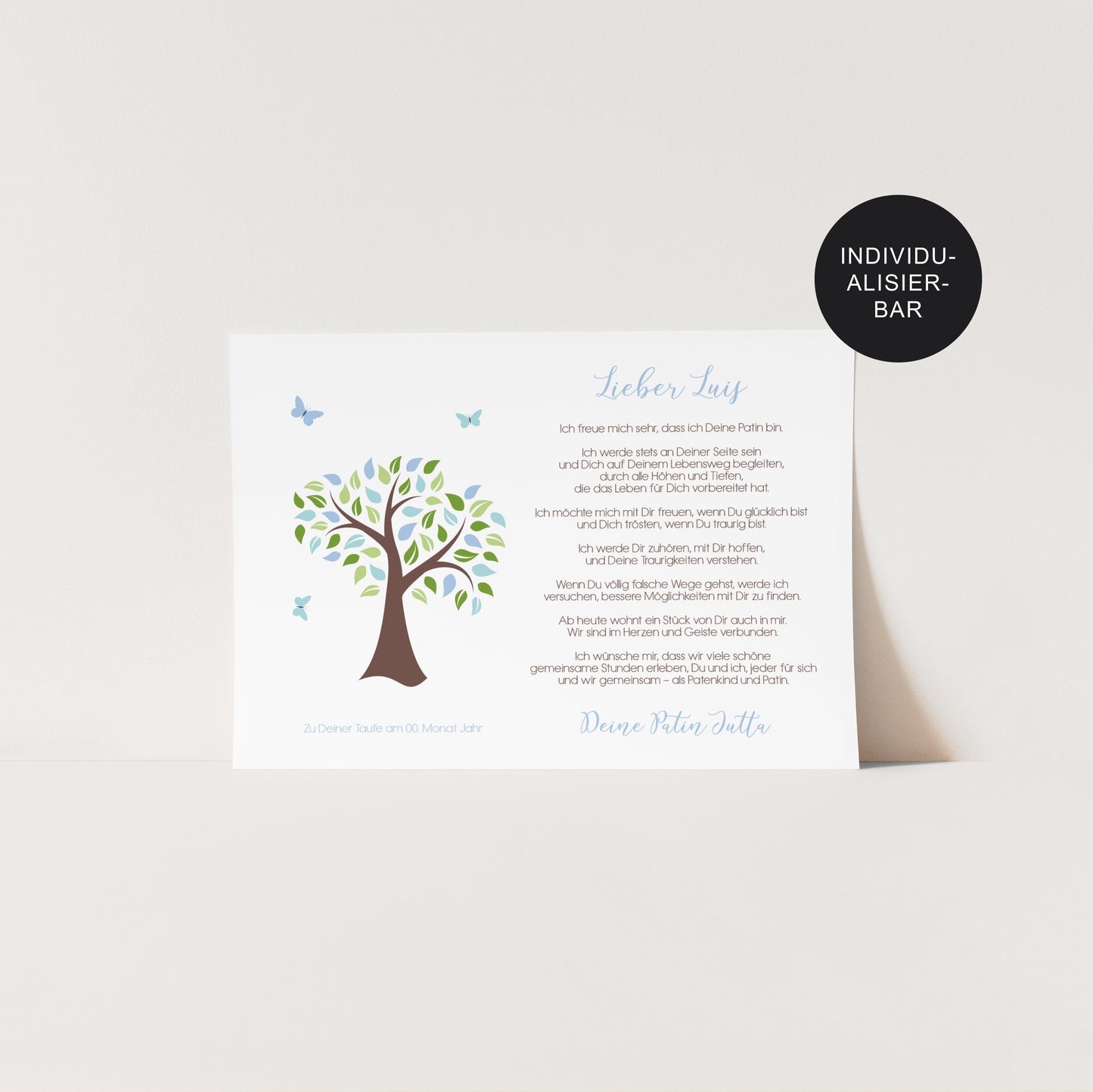 Geschenk zur Taufe Patenbrief personalisiert Lebensbaum – Patenkind