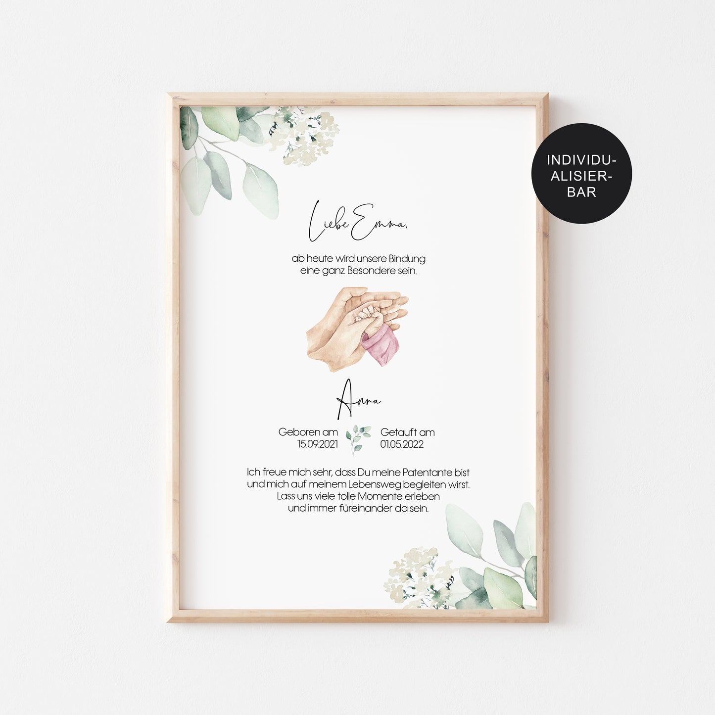 Patenbrief Taufe Hand in Hand – Geschenk Taufpate personalisiert