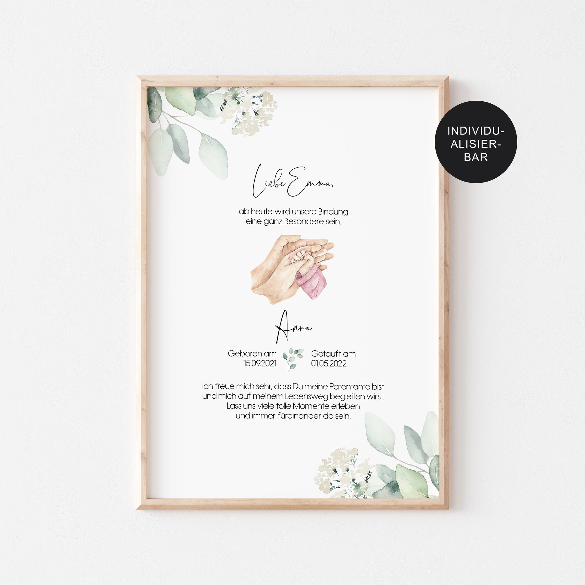Patenbrief Taufe Hand in Hand – Geschenk Taufpate personalisiert