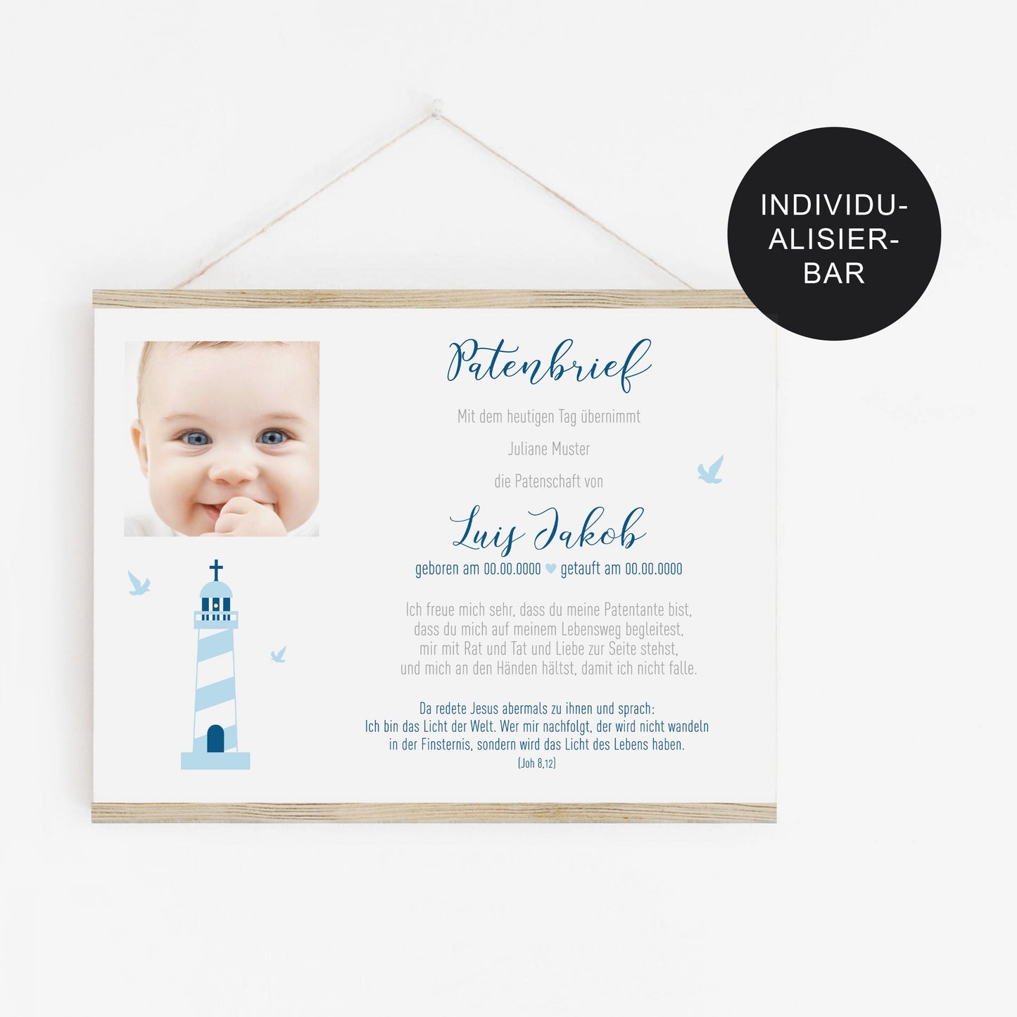 Patenbrief Leuchtturm personalisiert – Geschenk Paten Junge