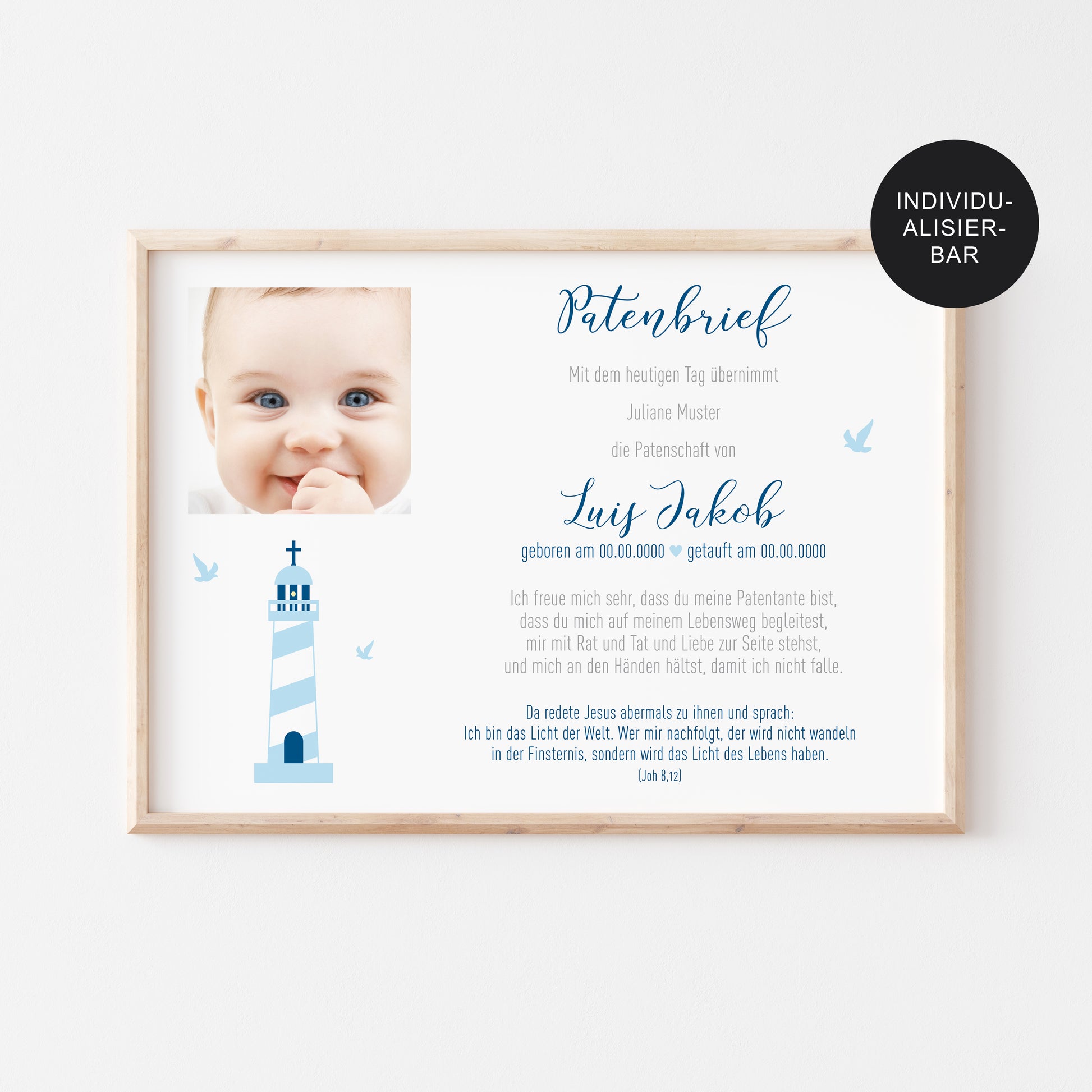 Patenbrief Leuchtturm personalisiert – Geschenk Paten Junge