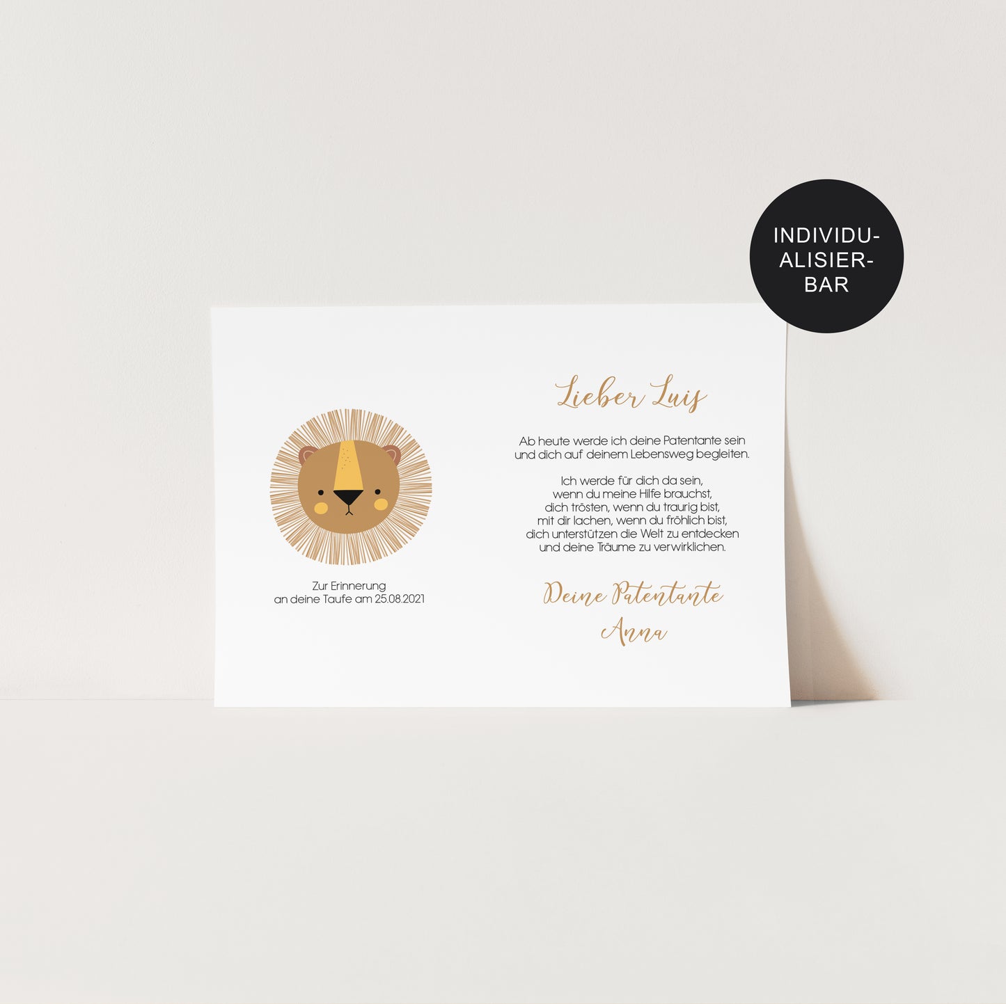 Patenurkunde Löwe – personalisiertes Taufgeschenk an das Patenkind