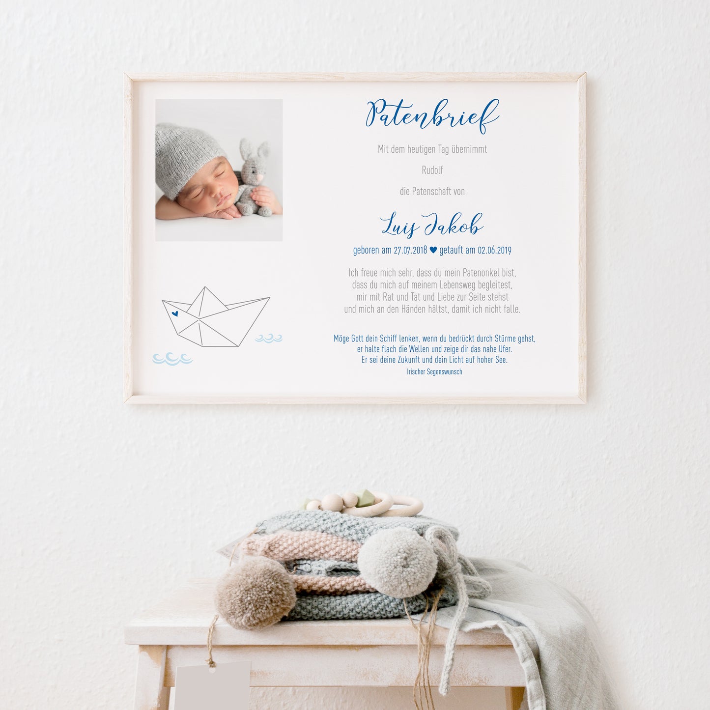 Patenbrief personalisiert Papierschiff Taufe – Taufgeschenk Patenonkel