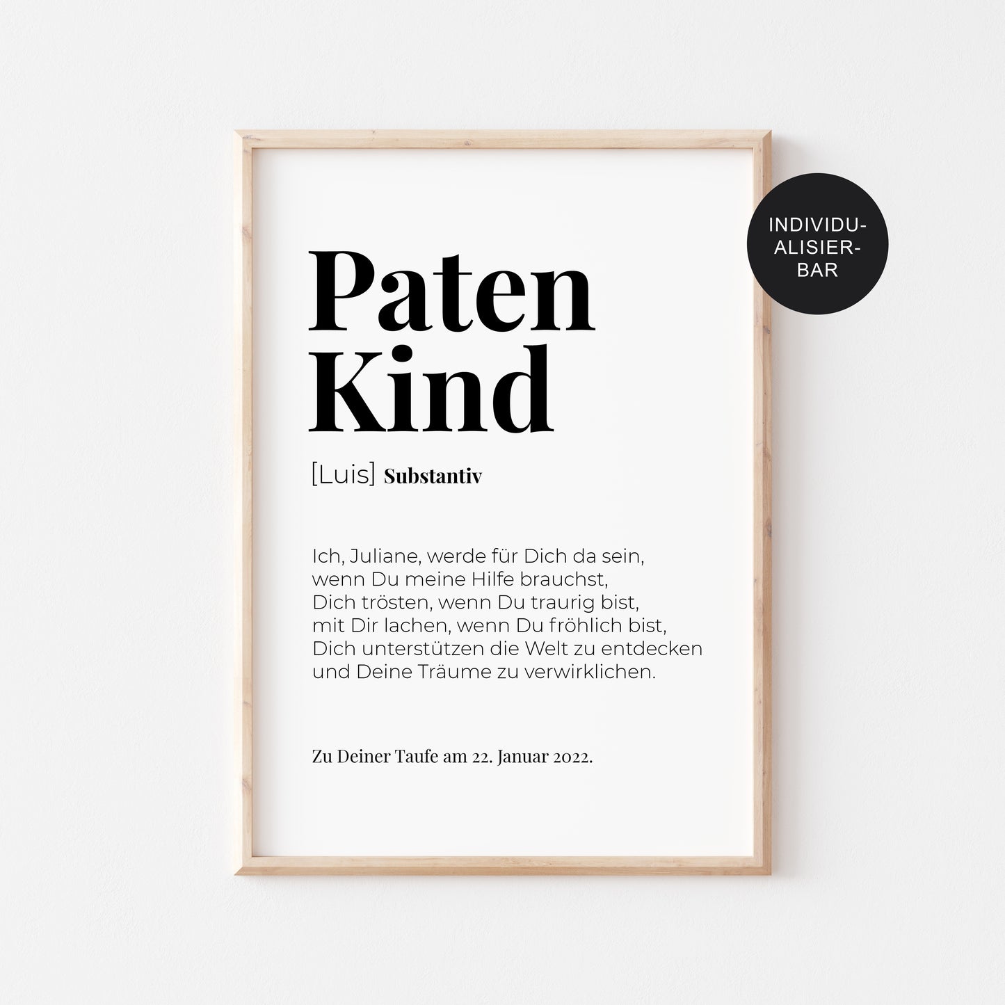 Patenbrief Patenkind personalisiert als Taufgeschenk – Poster