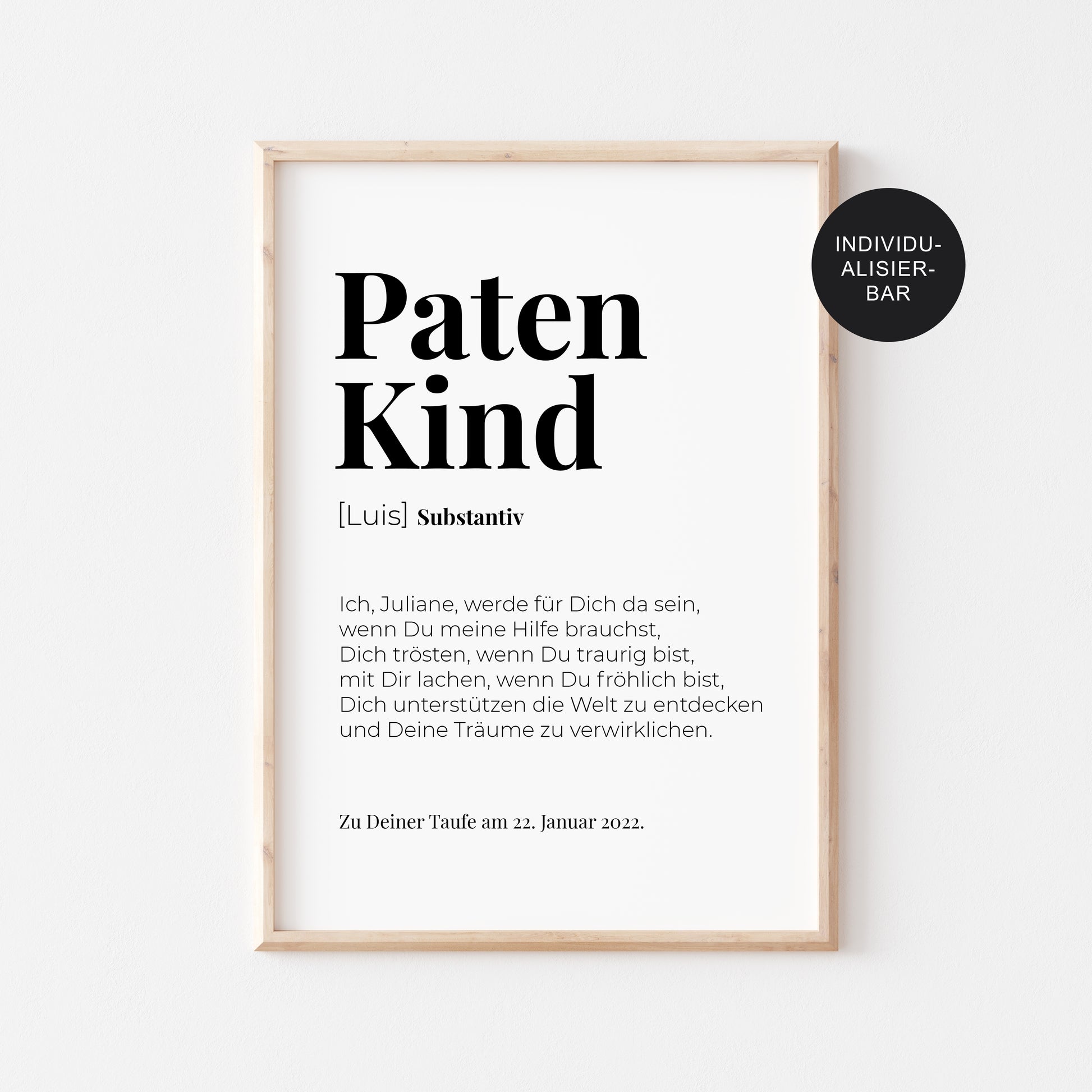 Patenbrief Patenkind personalisiert als Taufgeschenk – Poster