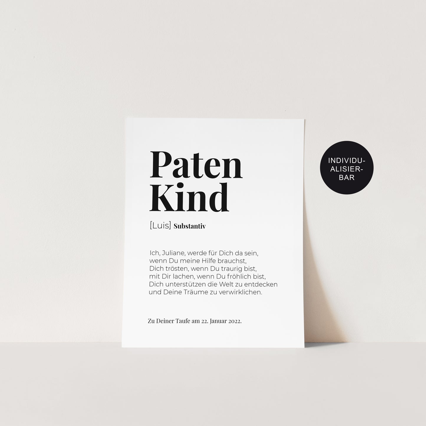 Patenbrief Patenkind personalisiert als Taufgeschenk – Poster