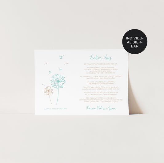 Patenbrief Pusteblume personalisiert Geschenk zur Taufe – Patenkind