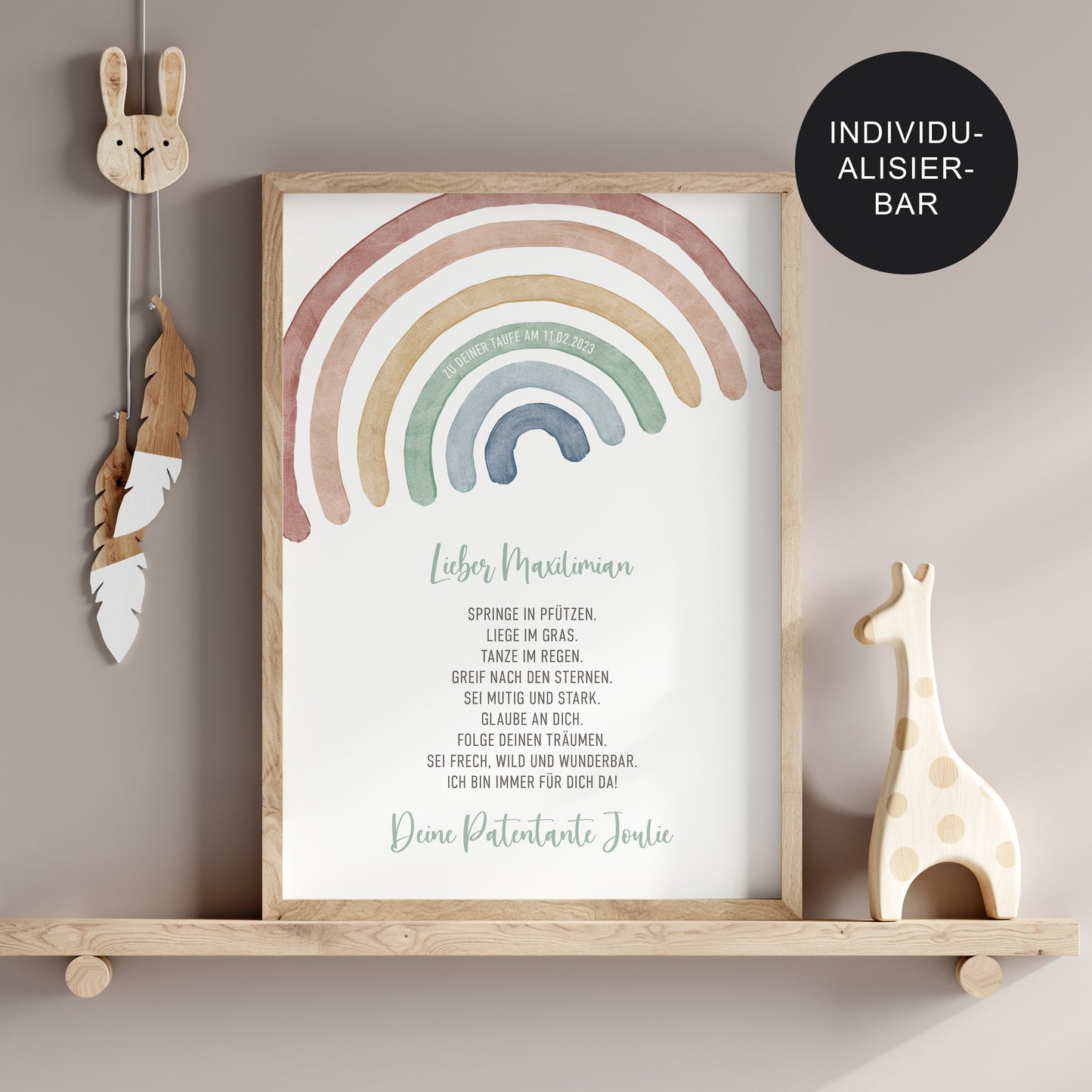 Patenbrief "Bunter Regenbogen" personalisiert für Jungen – Geschenk zur Taufe