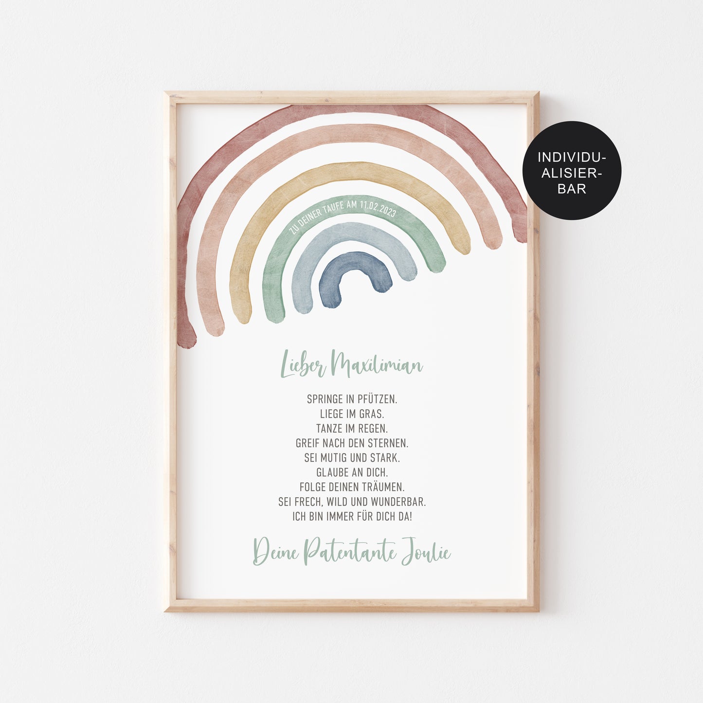 Patenbrief "Bunter Regenbogen" personalisiert für Jungen – Geschenk zur Taufe