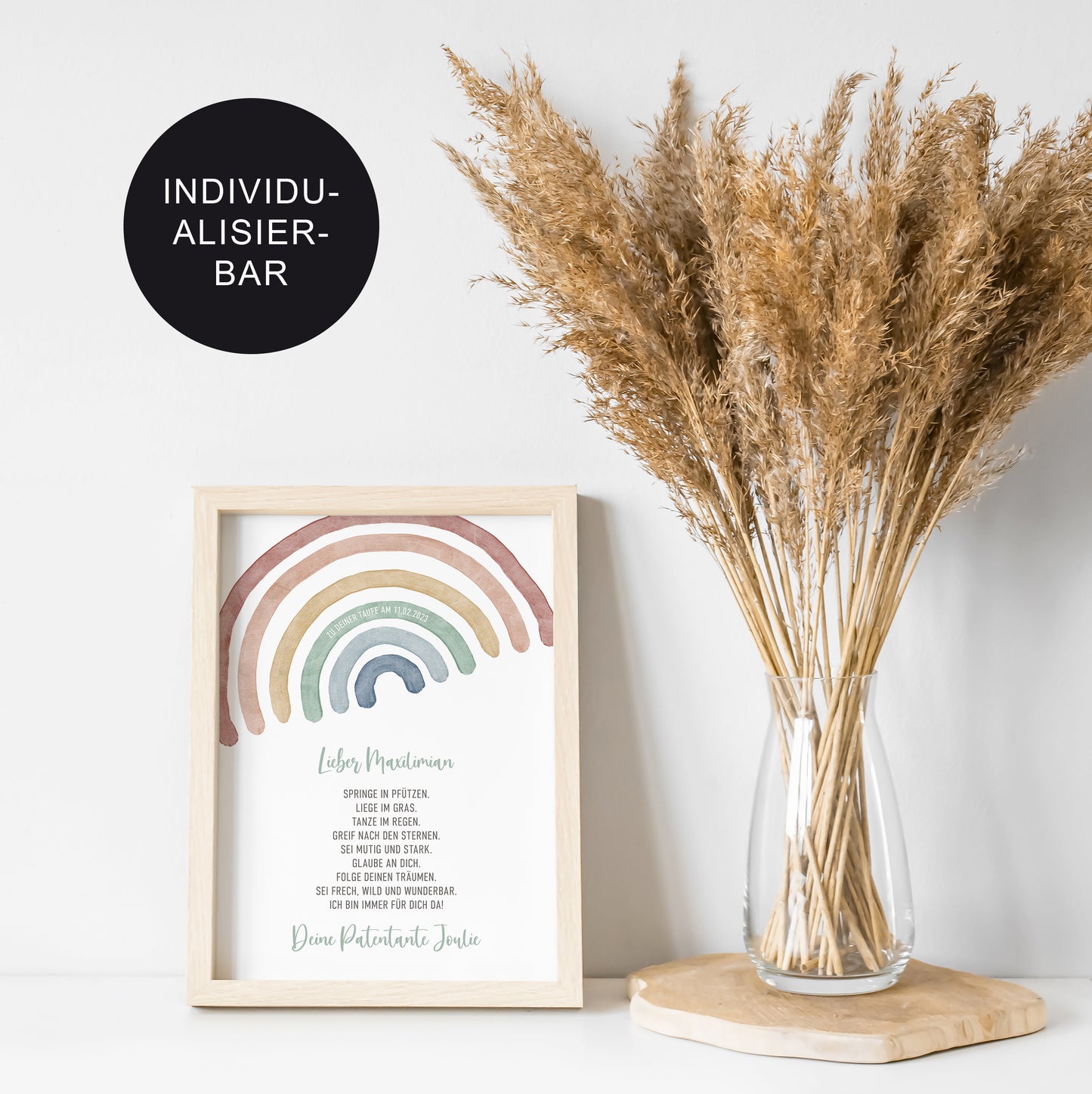 Patenbrief "Bunter Regenbogen" personalisiert für Jungen – Geschenk zur Taufe