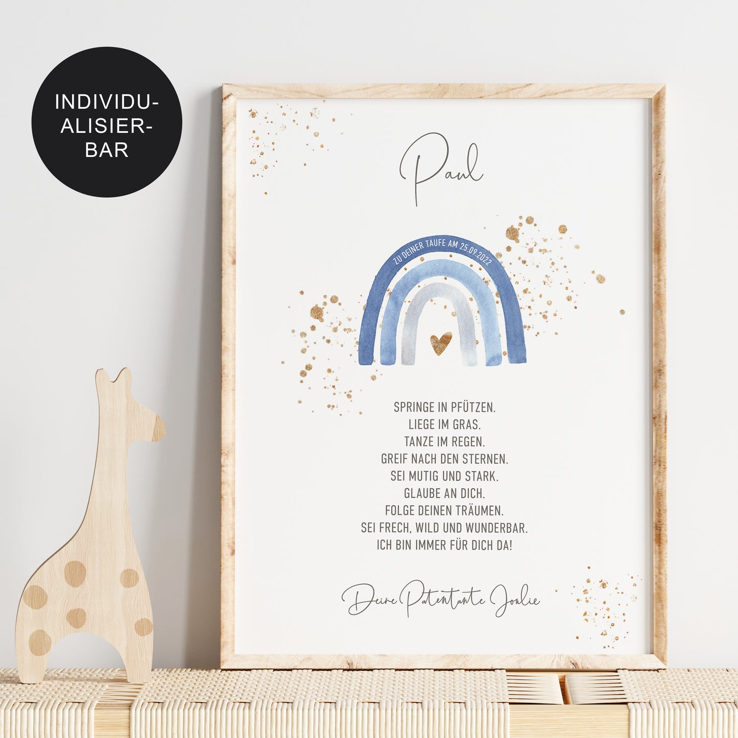 Patenbrief Taufe Jungen "Regenbogen" personalisiert – Taufgeschenk Taufspruch