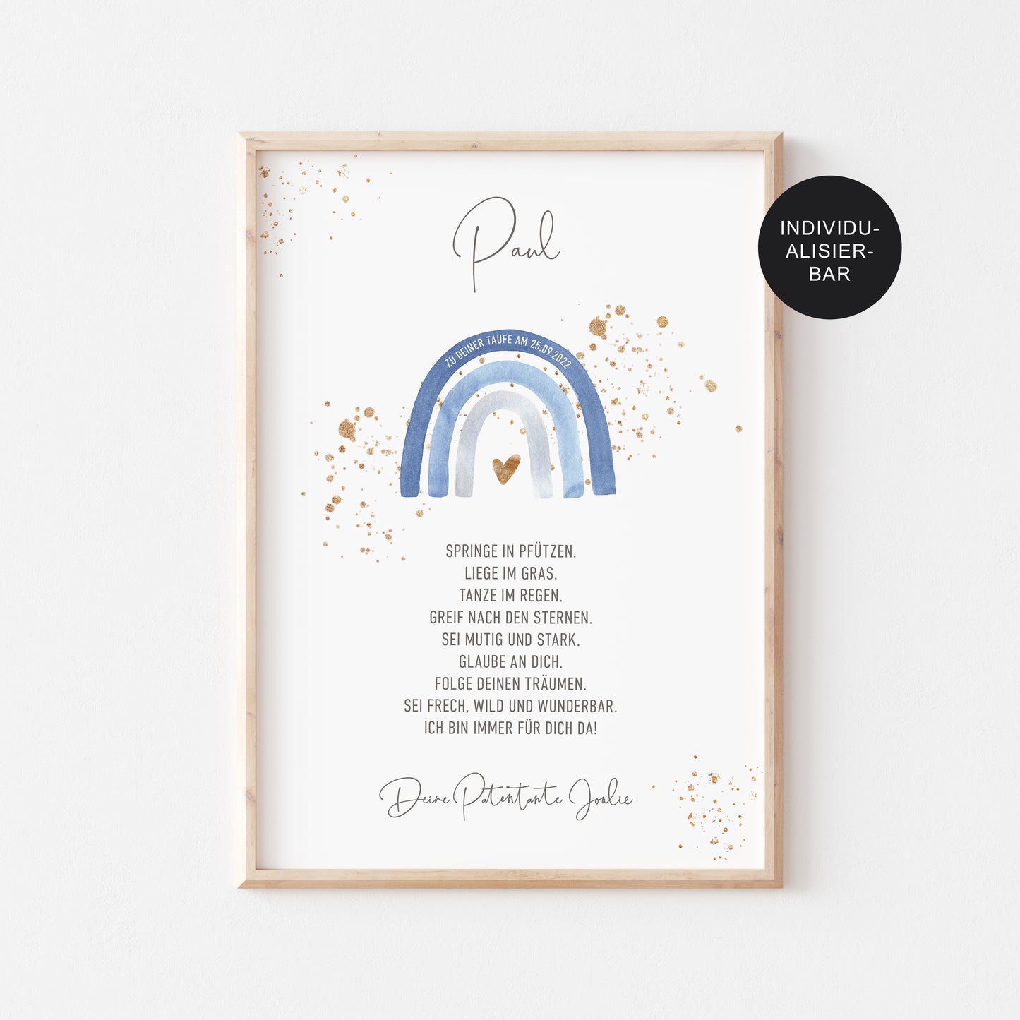 Patenbrief Taufe Jungen "Regenbogen" personalisiert – Taufgeschenk Taufspruch
