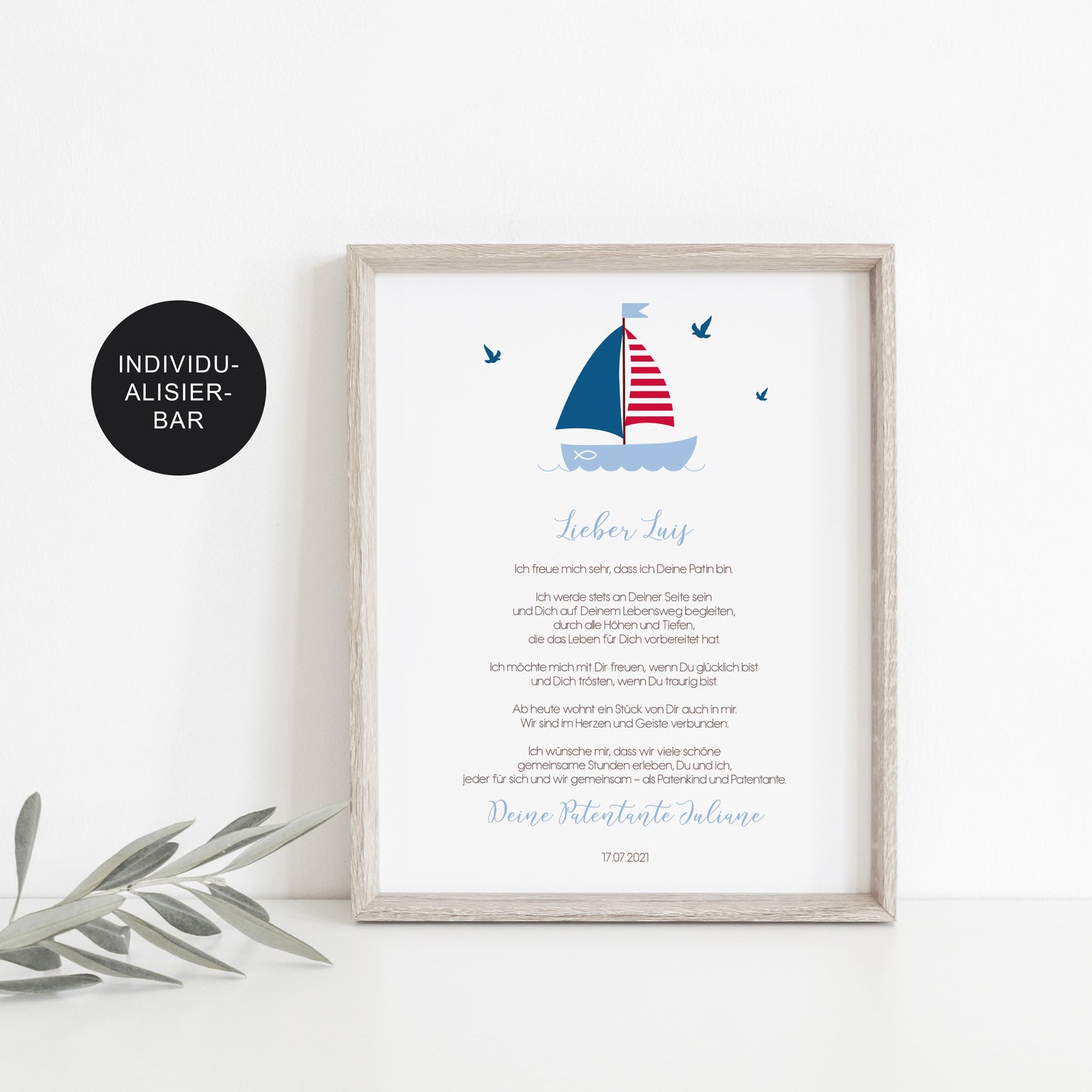 Patenbrief Schiff personalisiert – Geschenk zur Taufe an das Patenkind