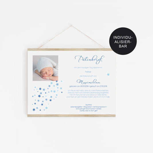 Patenbrief Sterne personalisiert Geschenk Taufe – Paten – Junge