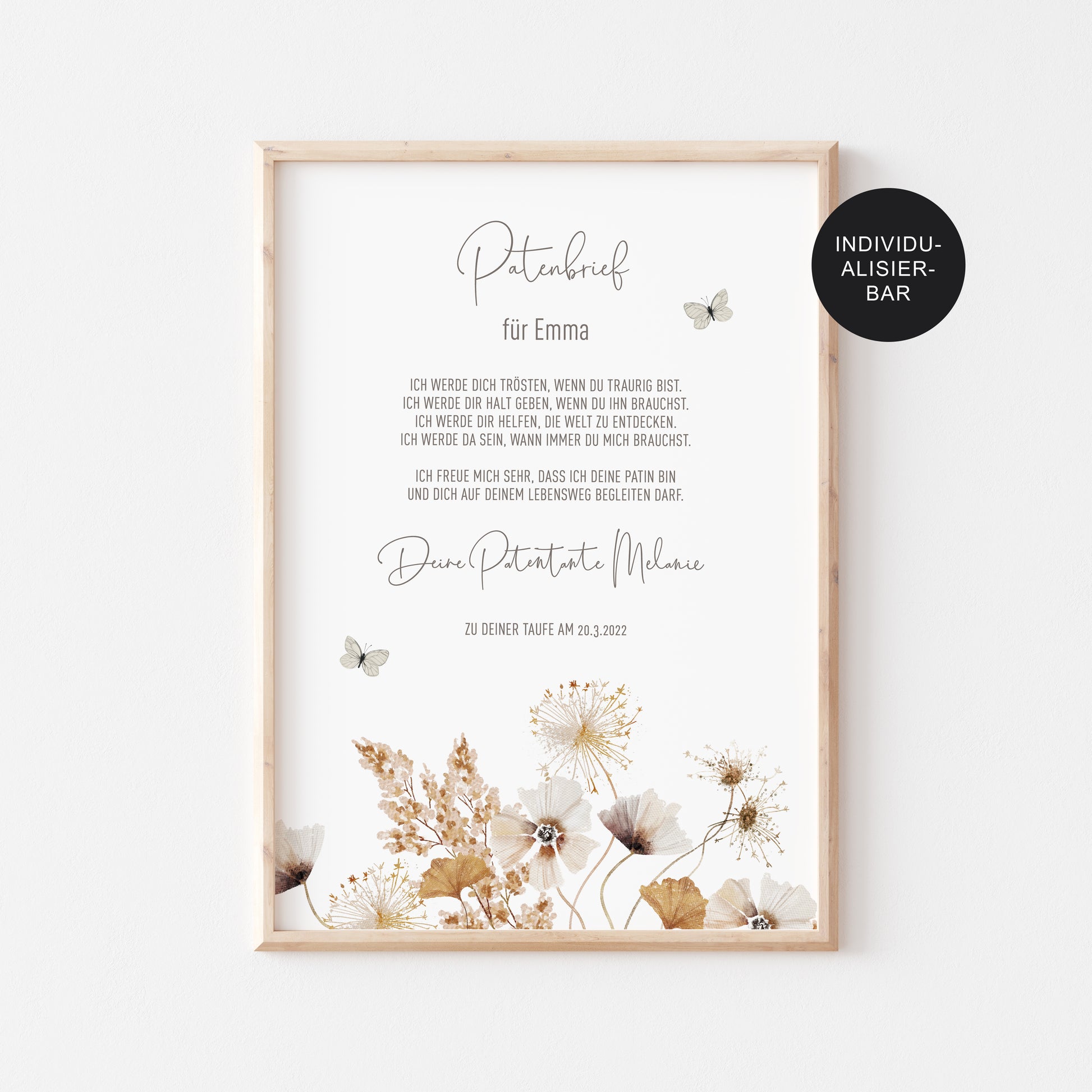 Patenbrief Taufe Patenkind Wildblumen personalisiert – Geschenk Taufe