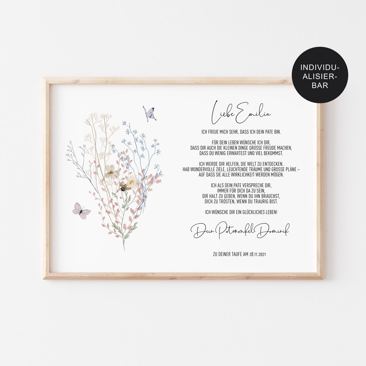 Patenurkunde Wiesenblumen personalisiert – Patenbrief Mädchen