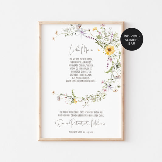 Patenurkunde Wiesenblumen personalisiert – Geschenk Taufe Firmung