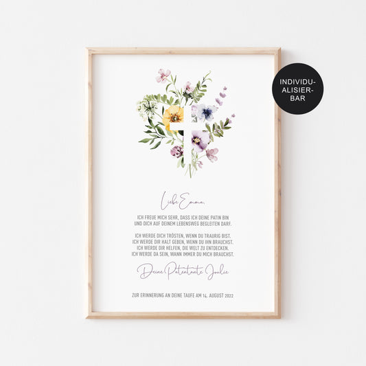 PATENBRIEF personalisiert als Geschenk zur Taufe – Wiesenblumen