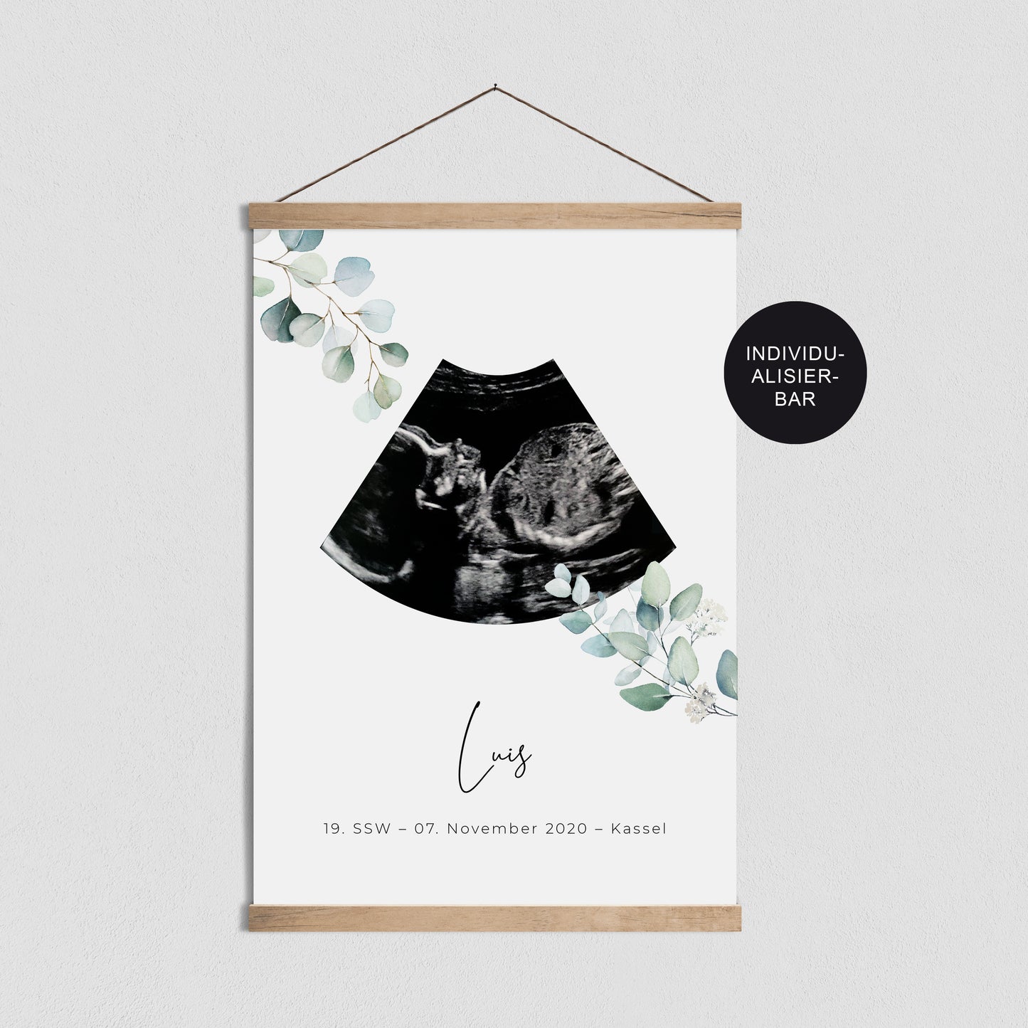 Poster Ultraschallbild Eukalyptus personalisiert – Geschenk Geburt