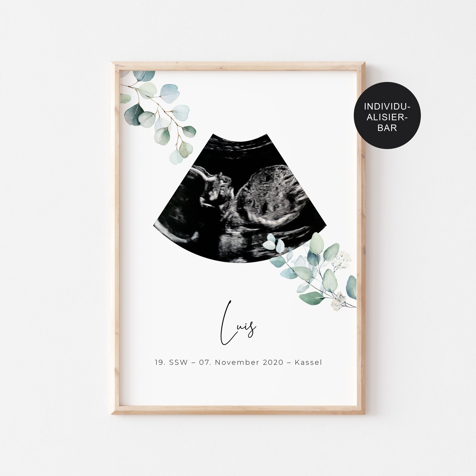 Poster Ultraschallbild Eukalyptus personalisiert  Geschenk Geburt   JDesignerie