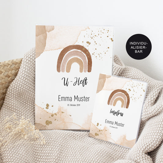 Geschenk Geburt – U-Heft Hülle personalisiert mit Impfpass Regenbogen