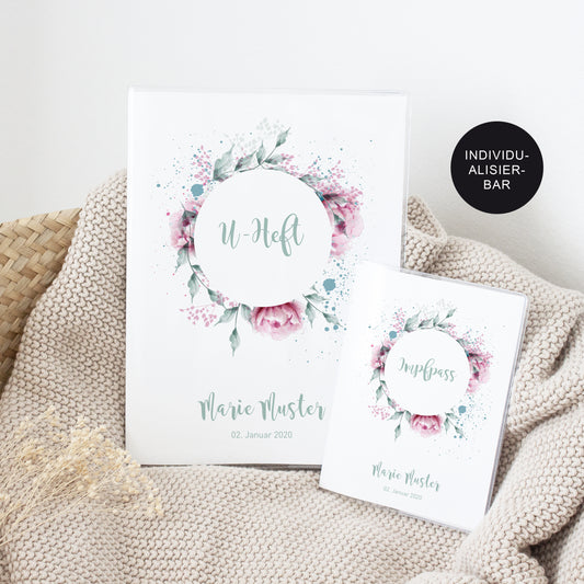 U Heft Hülle personalisiert mit Impfpass Blumenkranz – Geschenk Geburt