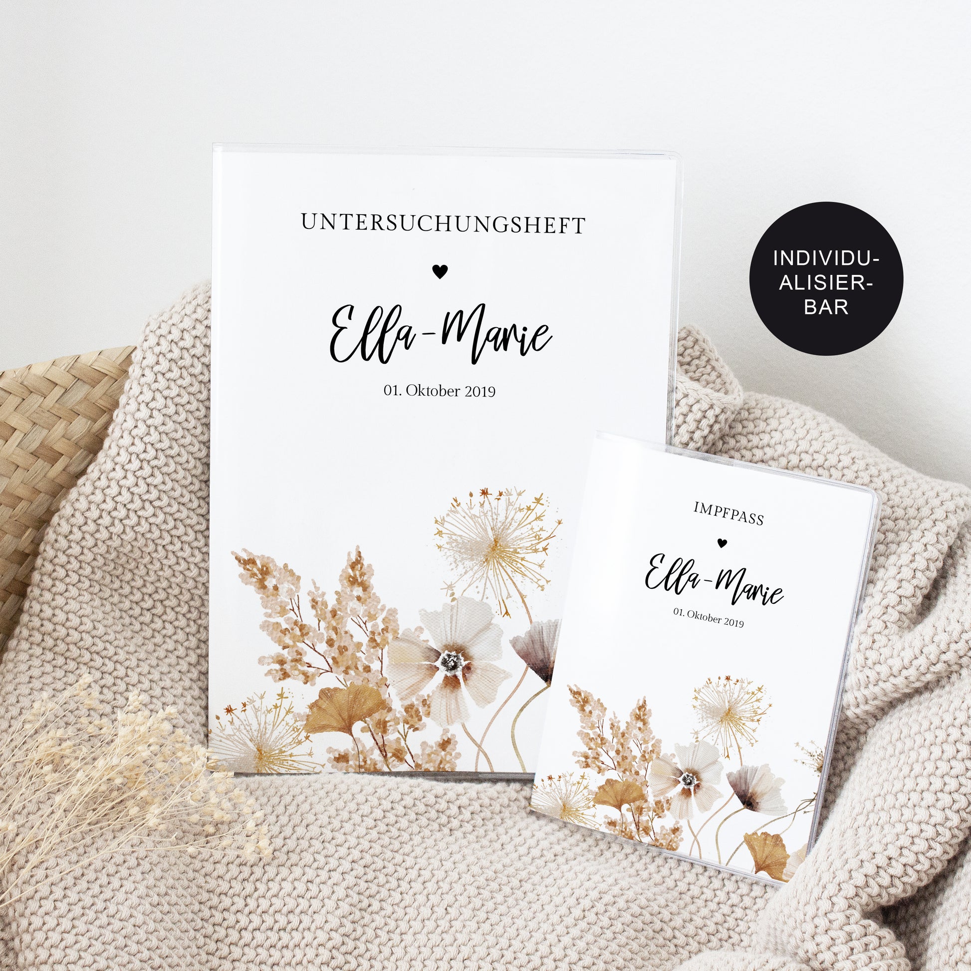 Geschenk Geburt personalisiert – U-Heft Hülle mit Impfpass Blumen